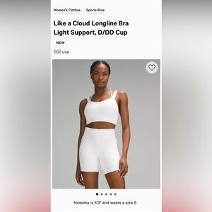 Like a Cloud Longline Ribbed Bra
Light Support, D/DD Cups - size 6 white